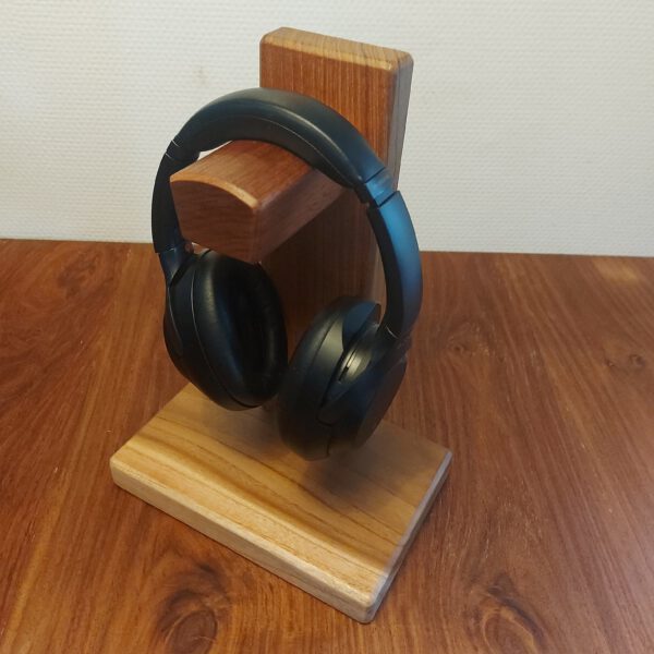 Hoofdtelefoonstandaard van teak en mahonie. - Afbeelding 4